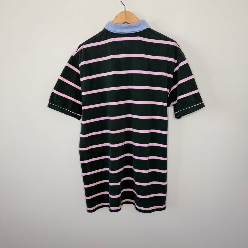 Polo Ralph Lauren Crest Striped Rugby Polo Green Pink Embroidered Logo Shirt - Picture 4 of 9